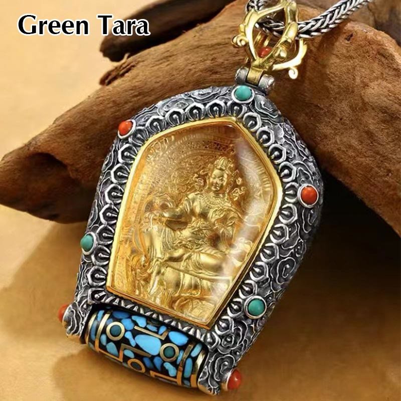 Buddha Stones Tibet Chinese Zodiac Natal Buddha Thangka Prosperity Rotatable Dzi Bead Necklace Pendant - Image 15