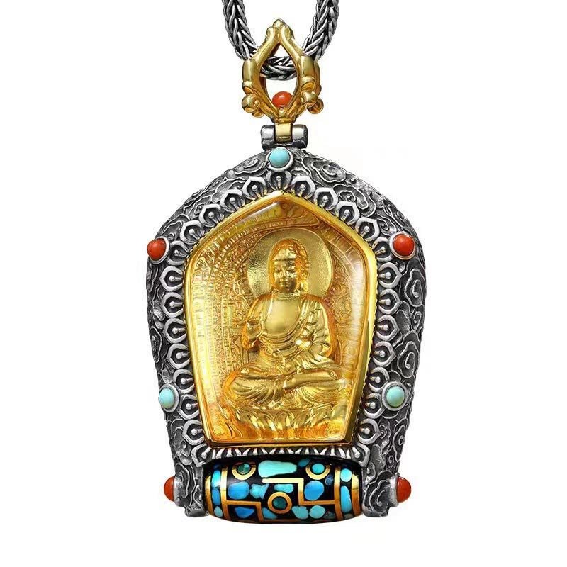 Buddha Stones Tibet Chinese Zodiac Natal Buddha Thangka Prosperity Rotatable Dzi Bead Necklace Pendant - Image 11
