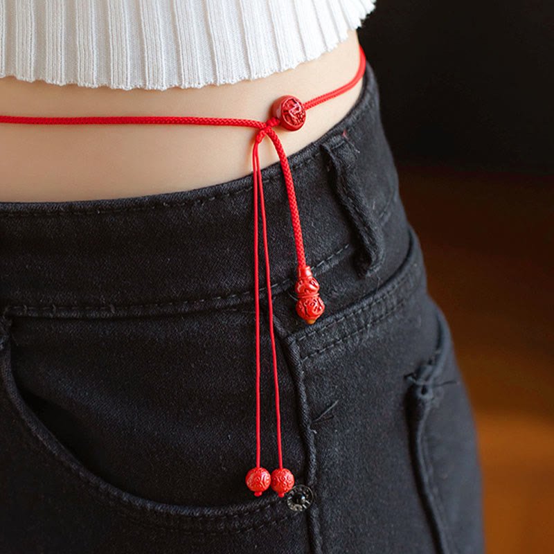 Buddha Stones Natural Cinnabar Chinese Zodiac Gourd Calm Blessing Red String Belly Chain - Image 5