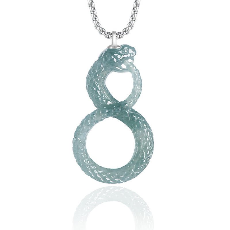 Buddha Stones 925 Sterling Silver Natural Jade Mamba Year Of The Snake Luck Necklace Pendant - Image 2