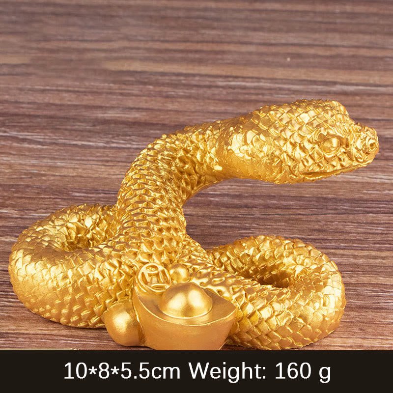 Buddha Stones Year Of The Snake Gold Ingots Copper Coins Wealth Resin Statue Home Decoration - Image 3