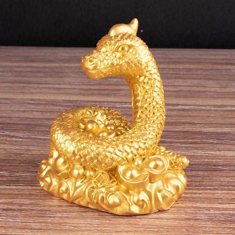 Buddha Stones Year Of The Snake Gold Ingots Copper Coins Wealth Resin Statue Home Decoration - Image 8