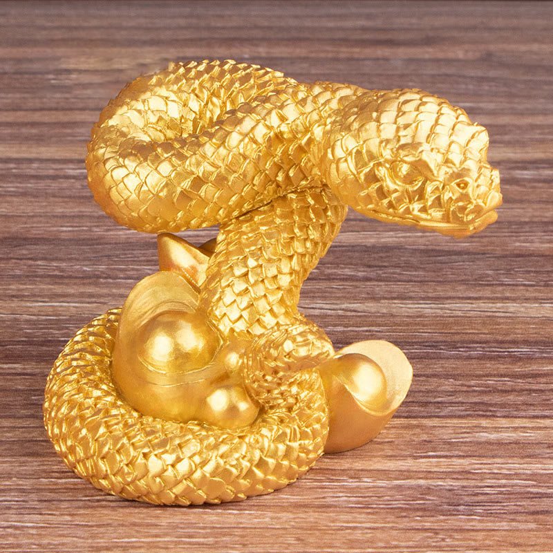 Buddha Stones Year Of The Snake Gold Ingots Copper Coins Wealth Resin Statue Home Decoration - Image 6