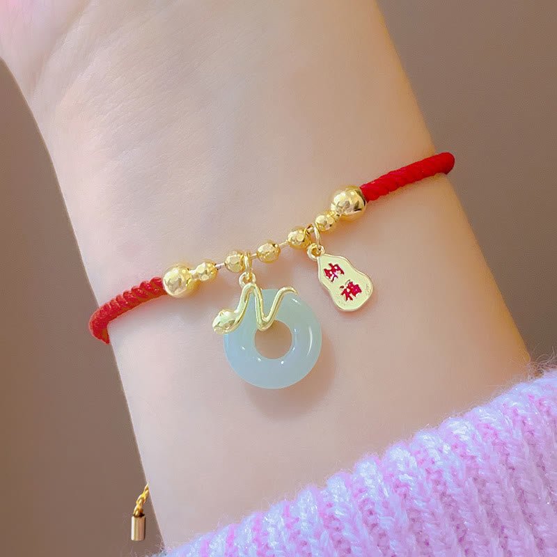 Buddha Stones Copper Plated Gold Jade Peace Buckle Fu Character Year Of The Snake Red String Luck Bracelet - Image 16