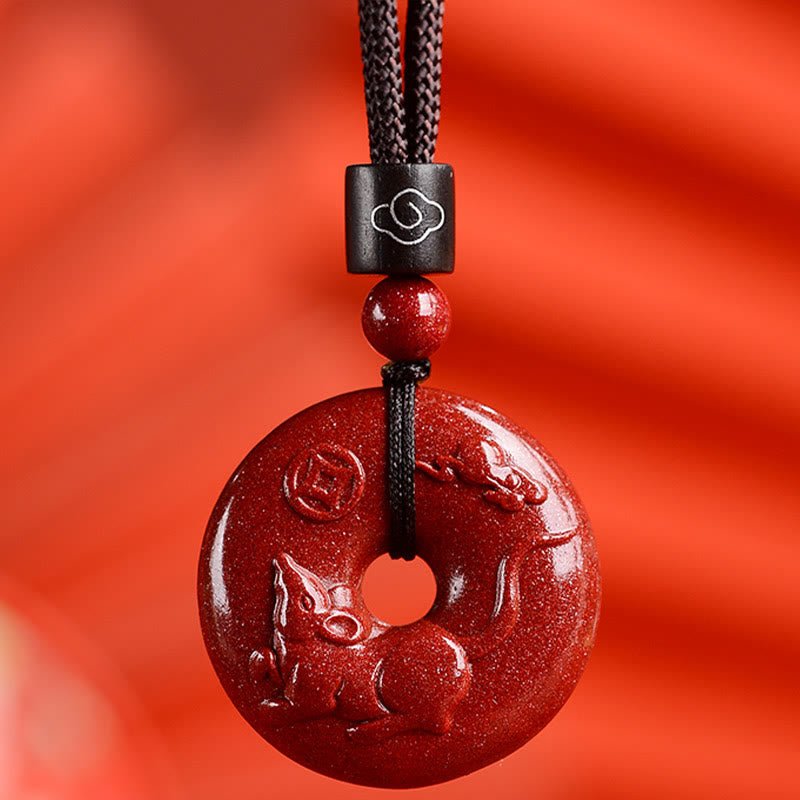 Buddha Stones Chinese Zodiac Cinnabar Peace Buckle Calm Necklace Pendant - Image 14