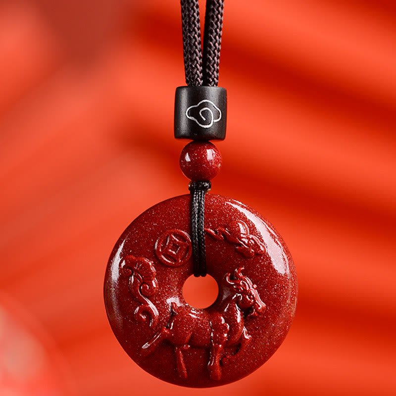 Buddha Stones Chinese Zodiac Cinnabar Peace Buckle Calm Necklace Pendant - Image 29