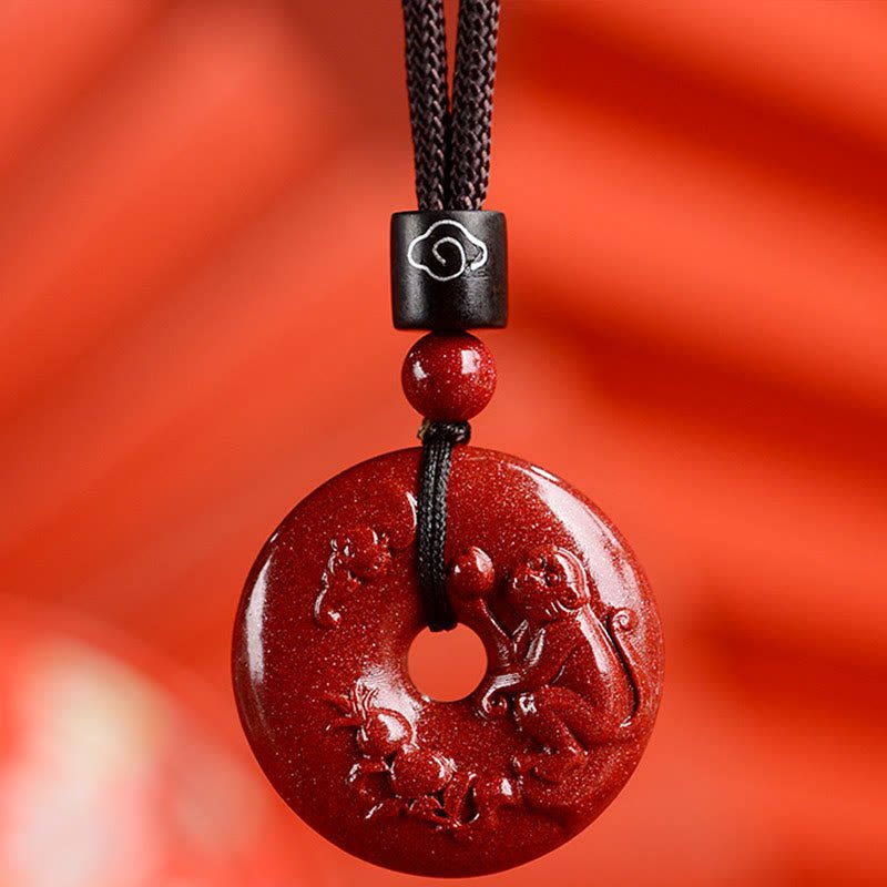 Buddha Stones Chinese Zodiac Cinnabar Peace Buckle Calm Necklace Pendant - Image 31