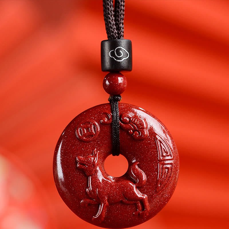 Buddha Stones Chinese Zodiac Cinnabar Peace Buckle Calm Necklace Pendant - Image 36