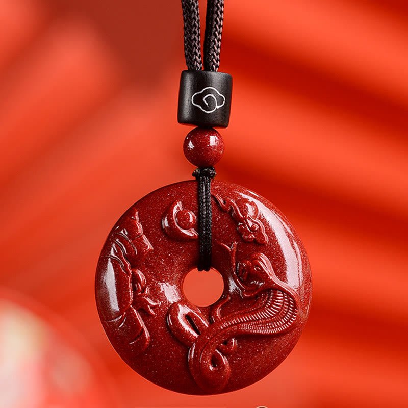 Buddha Stones Chinese Zodiac Cinnabar Peace Buckle Calm Necklace Pendant - Image 2