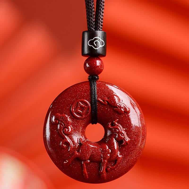 Buddha Stones Chinese Zodiac Cinnabar Peace Buckle Calm Necklace Pendant - Image 30