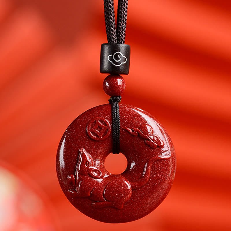 Buddha Stones Chinese Zodiac Cinnabar Peace Buckle Calm Necklace Pendant - Image 15