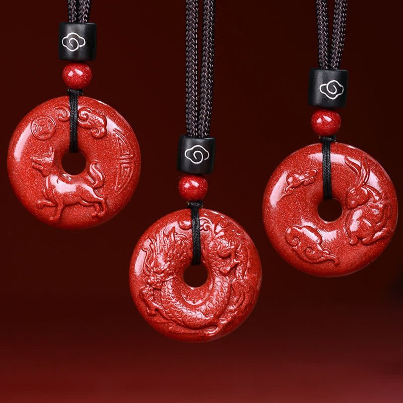 Buddha Stones Chinese Zodiac Cinnabar Peace Buckle Calm Necklace Pendant - Image 40