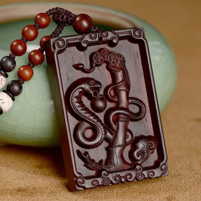 Buddha Stones Chinese Zodiac Small Leaf Red Sandalwood Calm Necklace Pendant - Image 2