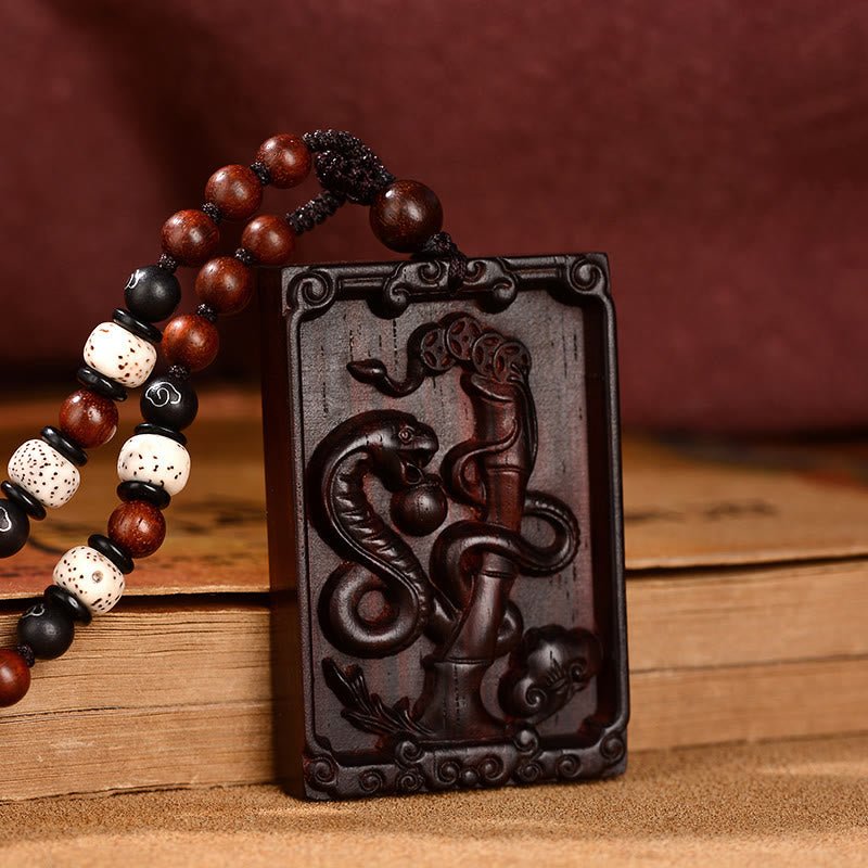 Buddha Stones Chinese Zodiac Small Leaf Red Sandalwood Calm Necklace Pendant - Image 3