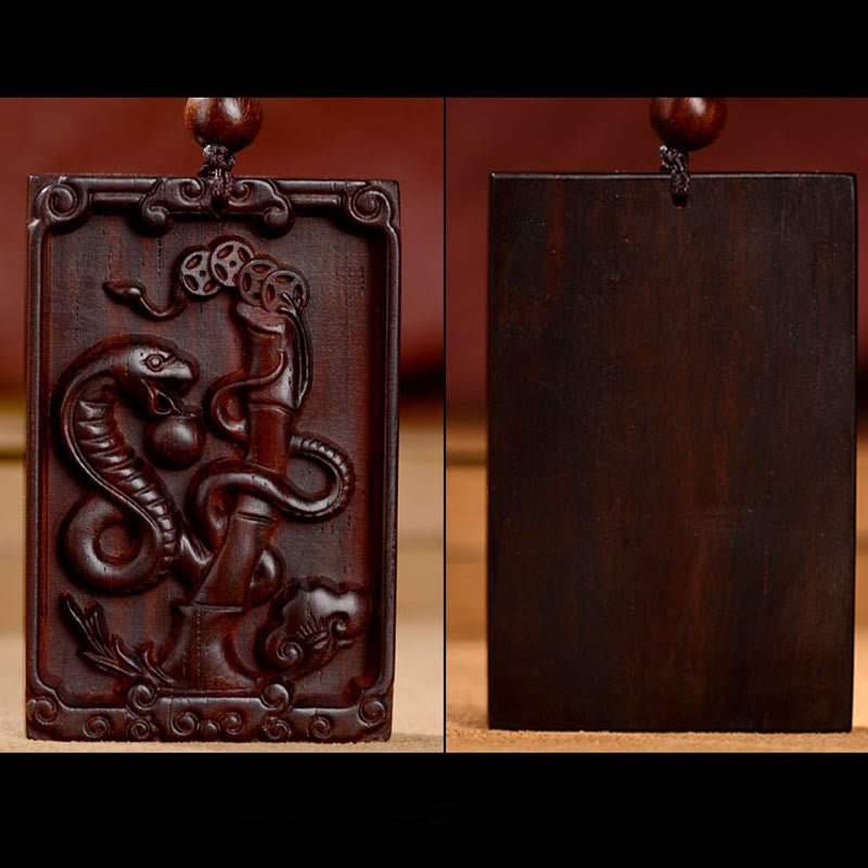 Buddha Stones Chinese Zodiac Small Leaf Red Sandalwood Calm Necklace Pendant - Image 5