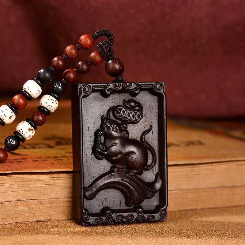 Buddha Stones Chinese Zodiac Small Leaf Red Sandalwood Calm Necklace Pendant - Image 13