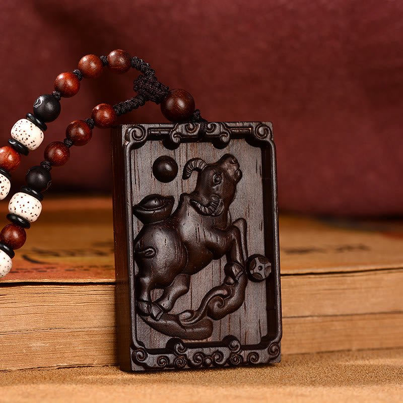 Buddha Stones Chinese Zodiac Small Leaf Red Sandalwood Calm Necklace Pendant - Image 14