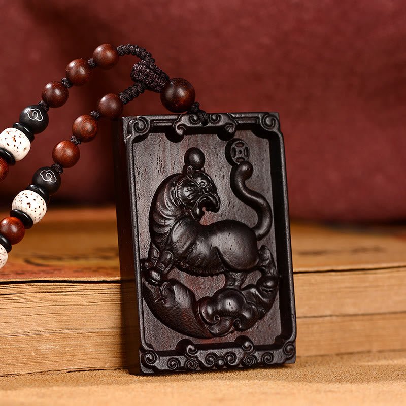 Buddha Stones Chinese Zodiac Small Leaf Red Sandalwood Calm Necklace Pendant - Image 15