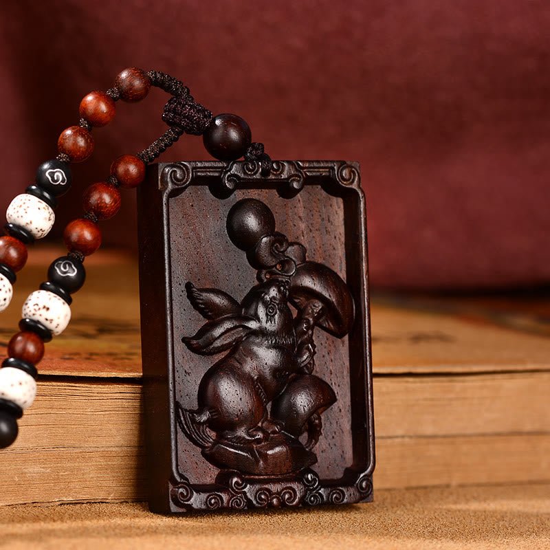 Buddha Stones Chinese Zodiac Small Leaf Red Sandalwood Calm Necklace Pendant - Image 16