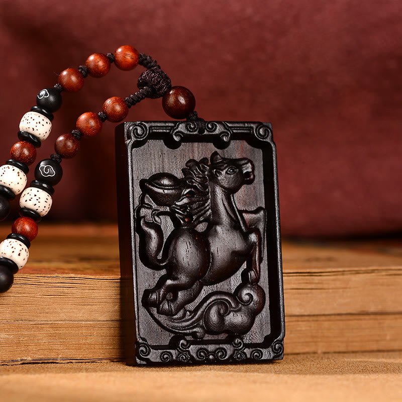 Buddha Stones Chinese Zodiac Small Leaf Red Sandalwood Calm Necklace Pendant - Image 18