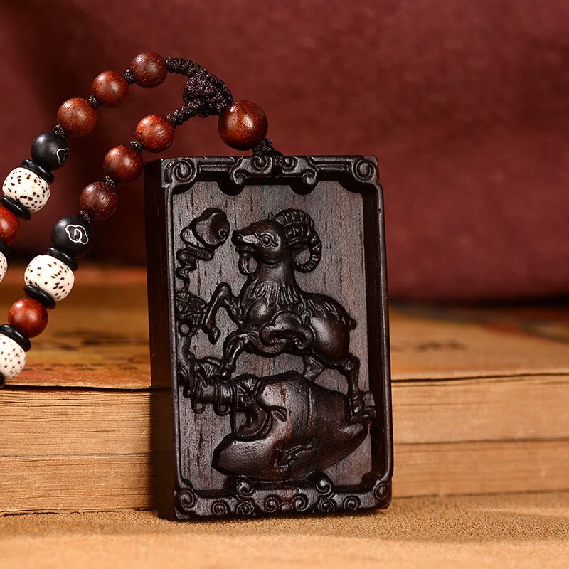 Buddha Stones Chinese Zodiac Small Leaf Red Sandalwood Calm Necklace Pendant - Image 19