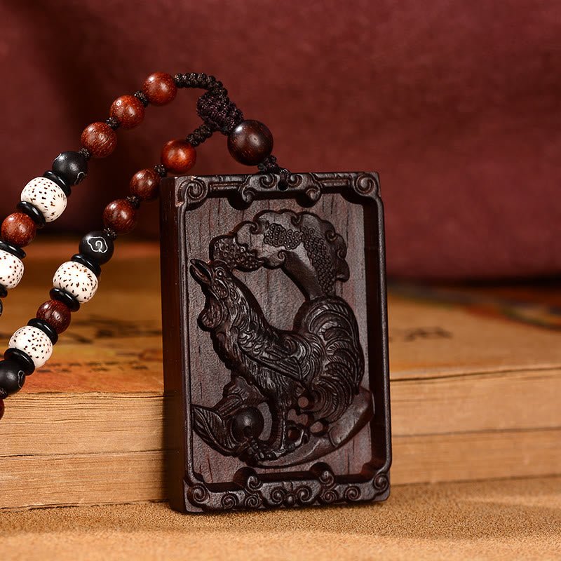 Buddha Stones Chinese Zodiac Small Leaf Red Sandalwood Calm Necklace Pendant - Image 21