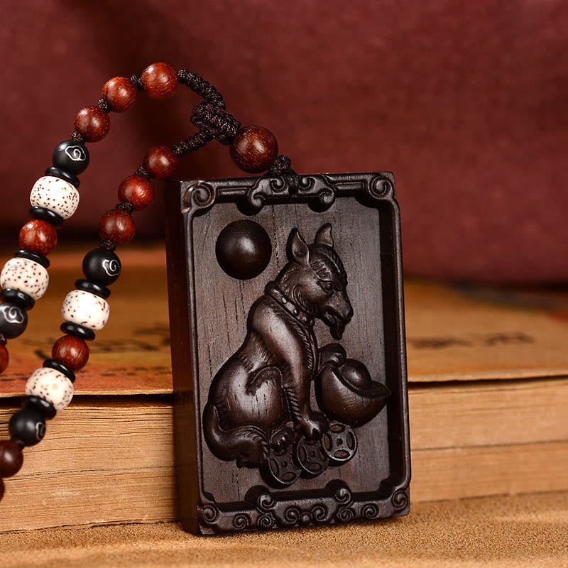 Buddha Stones Chinese Zodiac Small Leaf Red Sandalwood Calm Necklace Pendant - Image 22