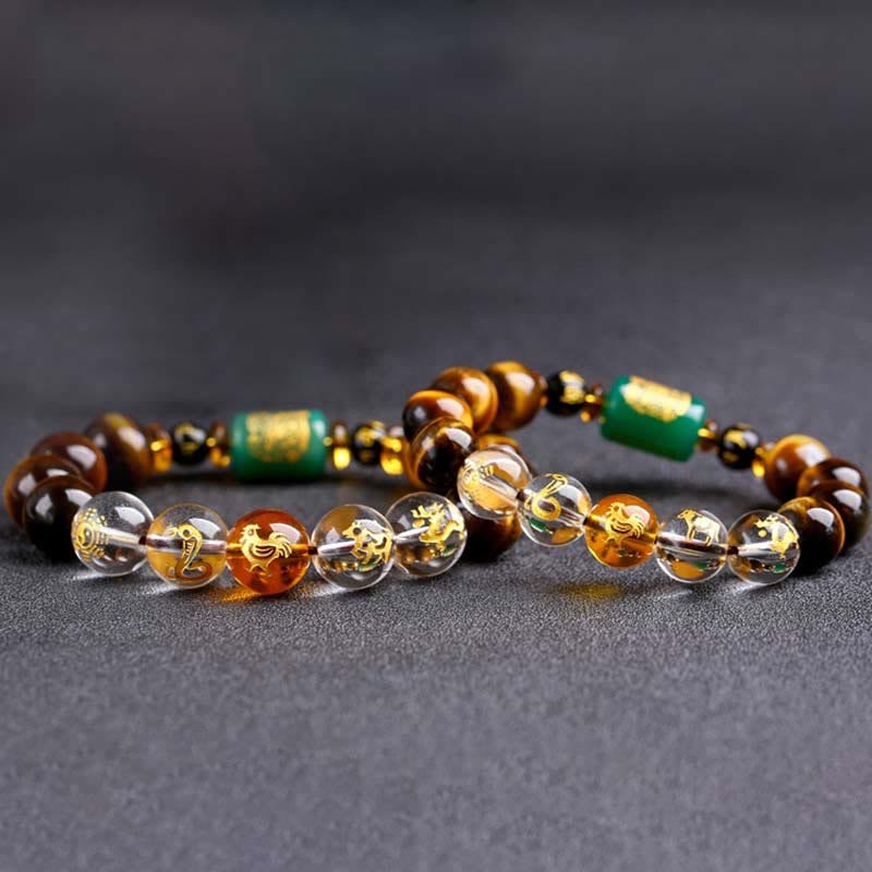 Buddha Stones Chinese Zodiac Tiger Eye White Crystal Courage Bracelet - Image 15