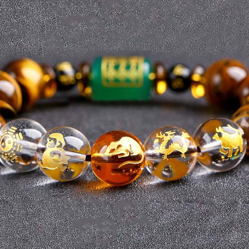 Buddha Stones Chinese Zodiac Tiger Eye White Crystal Courage Bracelet - Image 17