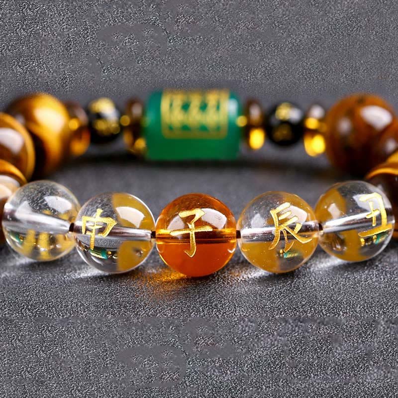 Buddha Stones Chinese Zodiac Tiger Eye White Crystal Courage Bracelet - Image 16