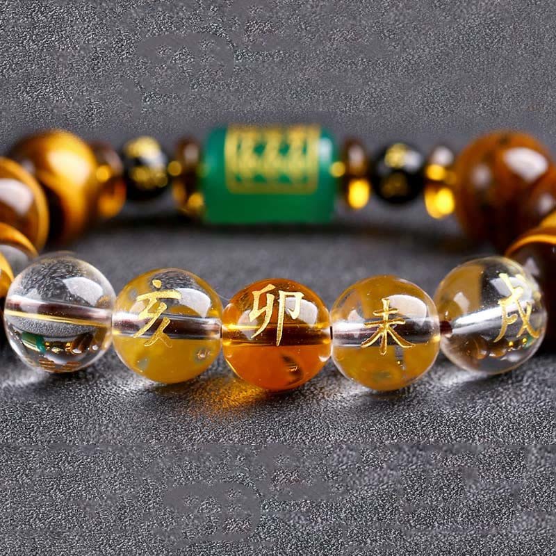 Buddha Stones Chinese Zodiac Tiger Eye White Crystal Courage Bracelet - Image 35