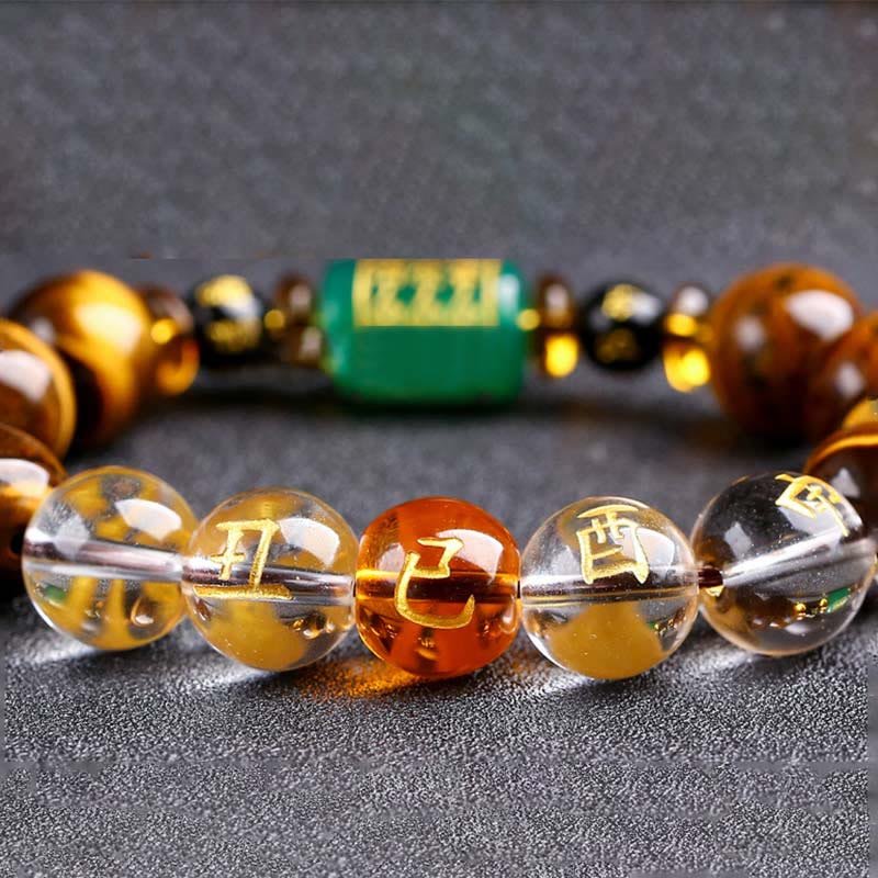 Buddha Stones Chinese Zodiac Tiger Eye White Crystal Courage Bracelet - Image 39