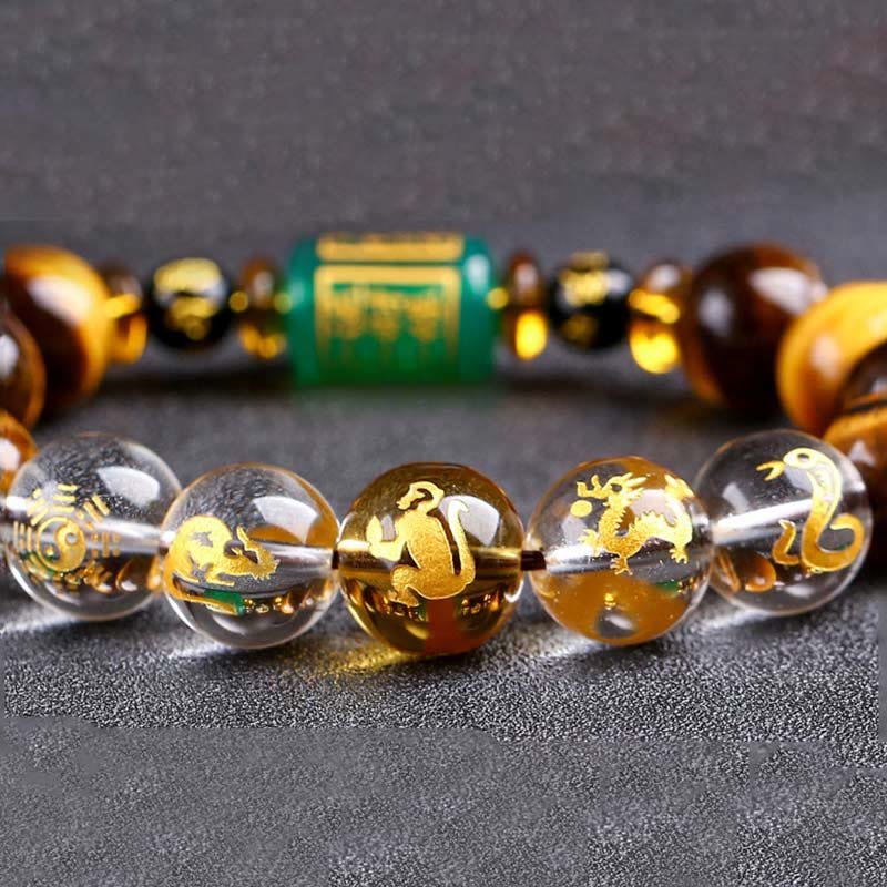 Buddha Stones Chinese Zodiac Tiger Eye White Crystal Courage Bracelet - Image 48