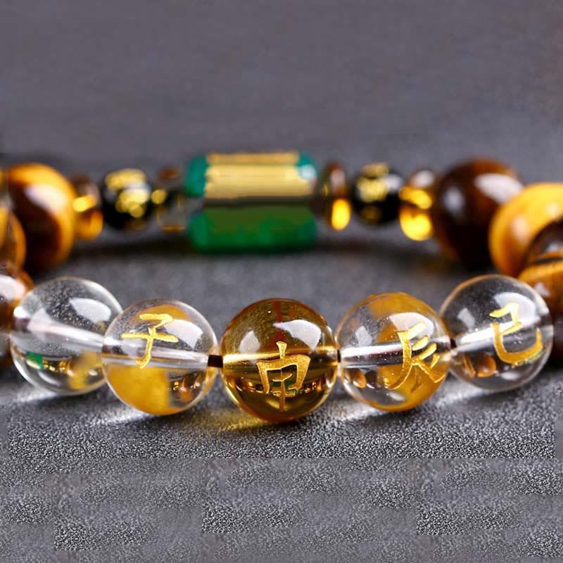 Buddha Stones Chinese Zodiac Tiger Eye White Crystal Courage Bracelet - Image 47