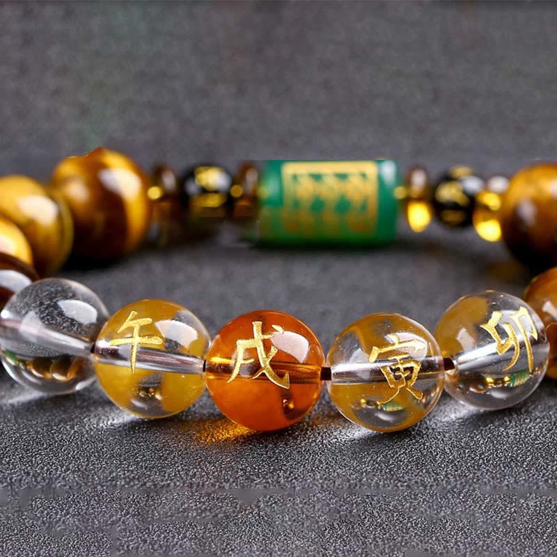 Buddha Stones Chinese Zodiac Tiger Eye White Crystal Courage Bracelet - Image 52