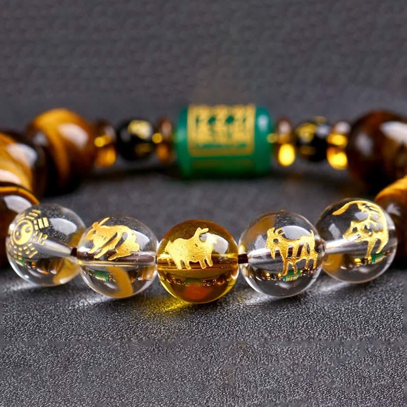Buddha Stones Chinese Zodiac Tiger Eye White Crystal Courage Bracelet - Image 55