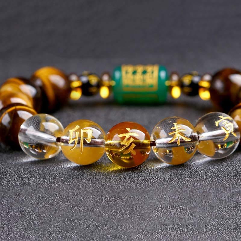 Buddha Stones Chinese Zodiac Tiger Eye White Crystal Courage Bracelet - Image 54