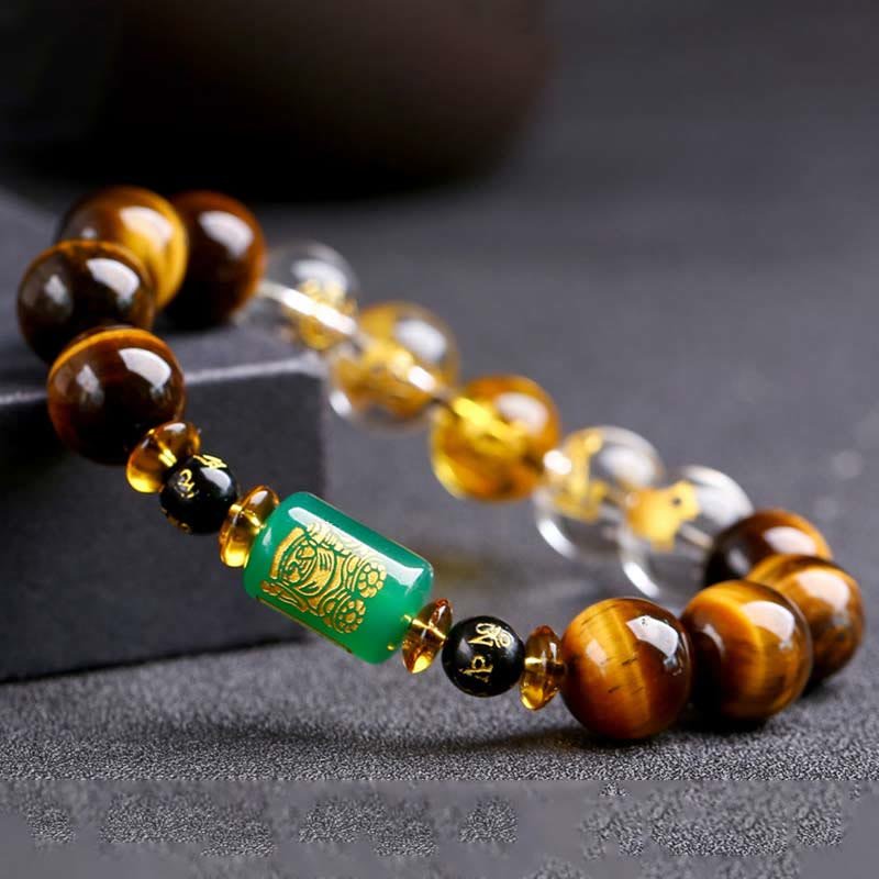 Buddha Stones Chinese Zodiac Tiger Eye White Crystal Courage Bracelet - Image 26