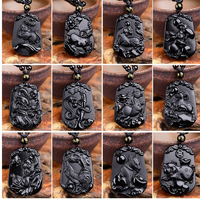 Buddha Stones Chinese Zodiac Obsidian Purification Fulfilment Necklace Pendant - Image 16
