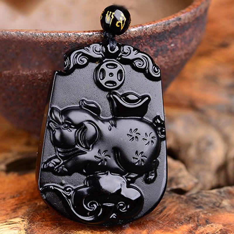 Buddha Stones Chinese Zodiac Obsidian Purification Fulfilment Necklace Pendant - Image 39