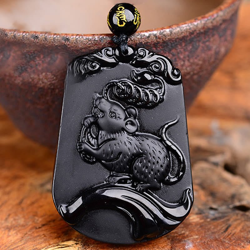 Buddha Stones Chinese Zodiac Obsidian Purification Fulfilment Necklace Pendant - Image 17
