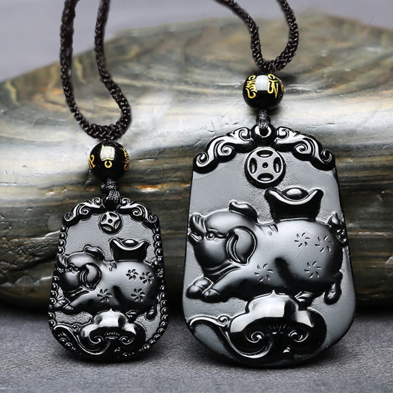 Buddha Stones Chinese Zodiac Obsidian Purification Fulfilment Necklace Pendant - Image 40