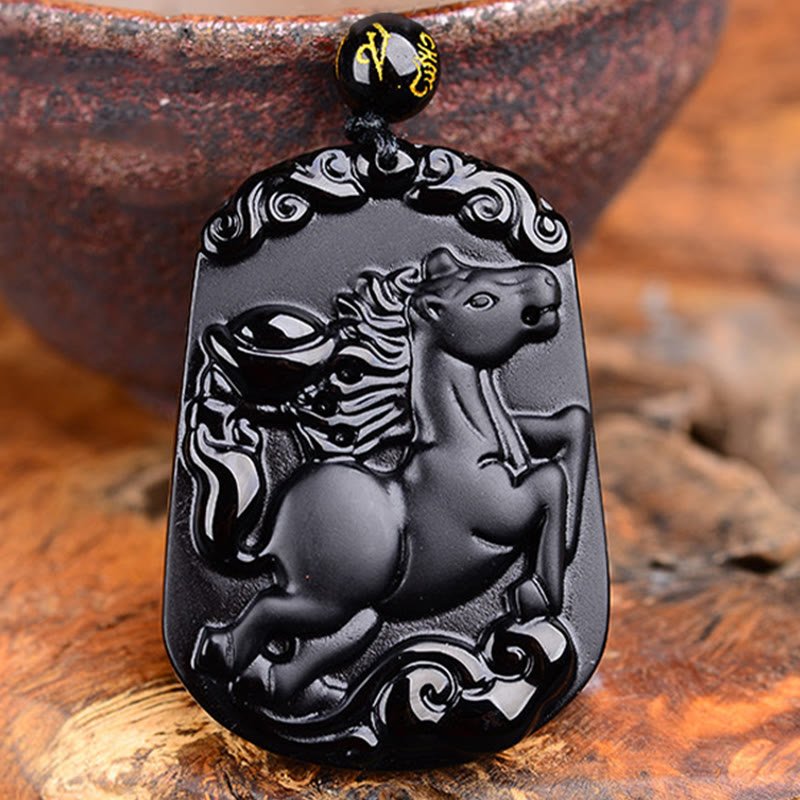 Buddha Stones Chinese Zodiac Obsidian Purification Fulfilment Necklace Pendant - Image 27