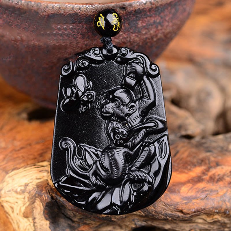 Buddha Stones Chinese Zodiac Obsidian Purification Fulfilment Necklace Pendant - Image 31