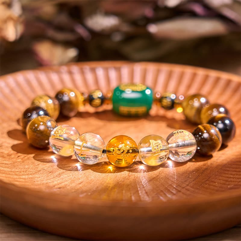 Buddha Stones Chinese Zodiac Tiger Eye White Crystal Courage Bracelet - Image 11