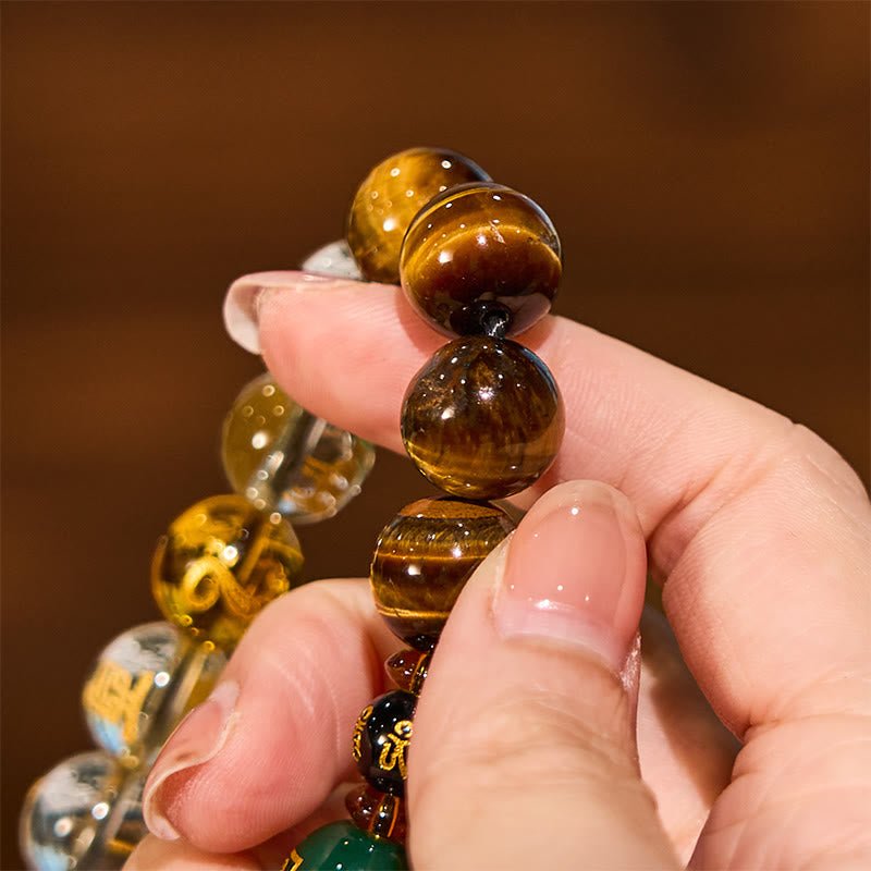 Buddha Stones Chinese Zodiac Tiger Eye White Crystal Courage Bracelet - Image 9