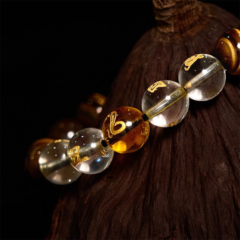 Buddha Stones Chinese Zodiac Tiger Eye White Crystal Courage Bracelet - Image 7