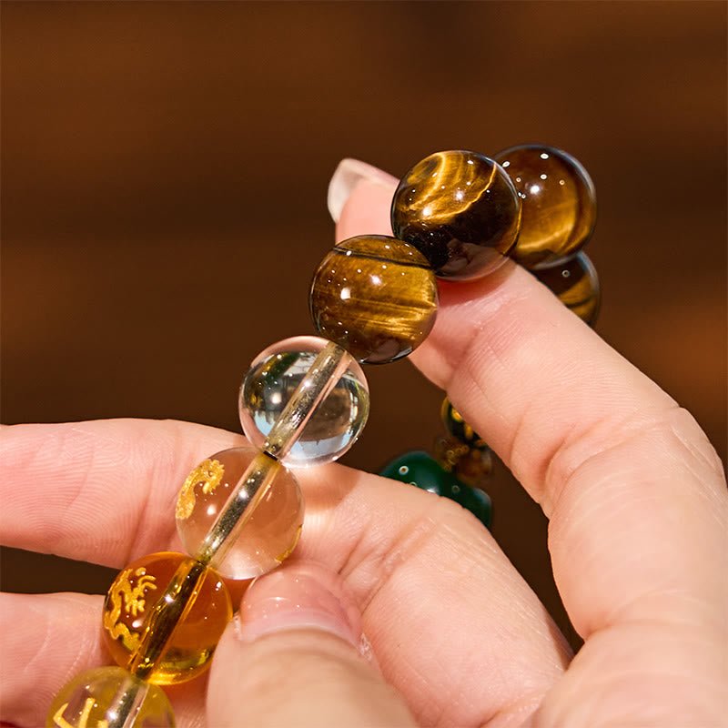 Buddha Stones Chinese Zodiac Tiger Eye White Crystal Courage Bracelet - Image 13