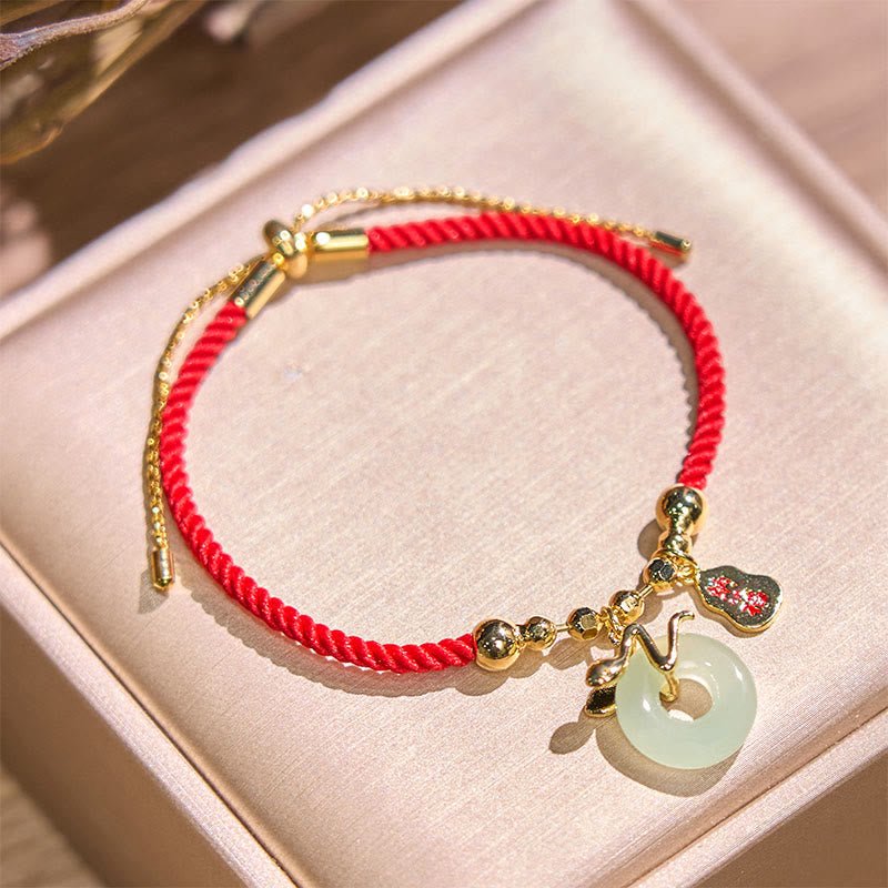 Buddha Stones Copper Plated Gold Jade Peace Buckle Fu Character Year Of The Snake Red String Luck Bracelet - Image 4