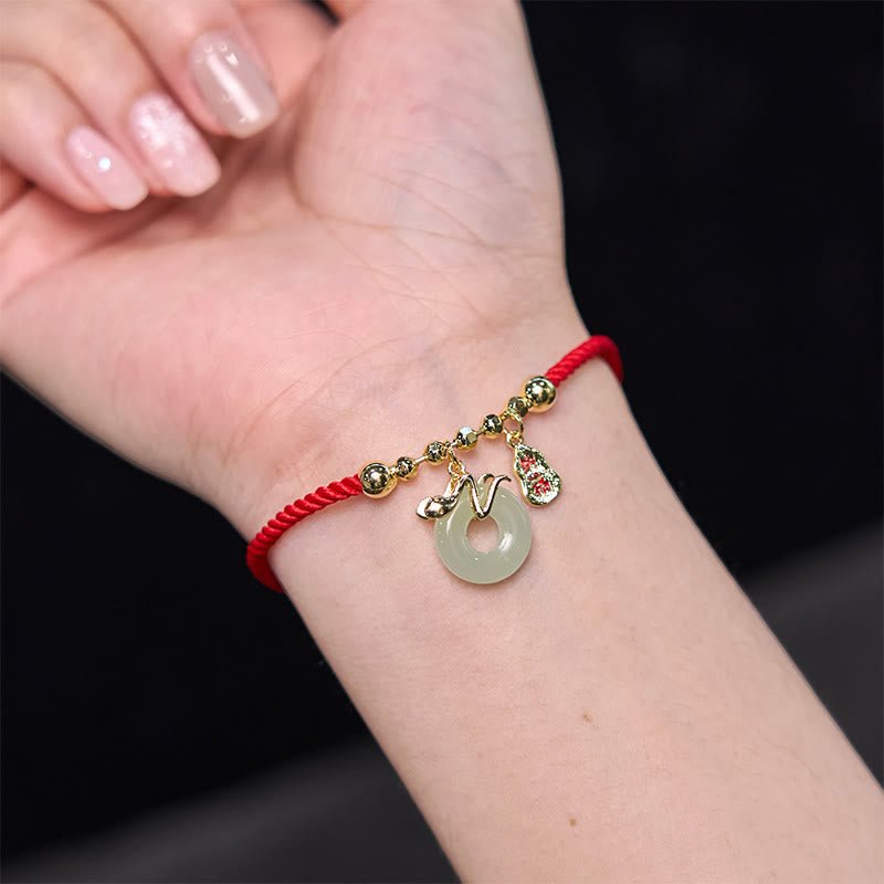Buddha Stones Copper Plated Gold Jade Peace Buckle Fu Character Year Of The Snake Red String Luck Bracelet - Image 15